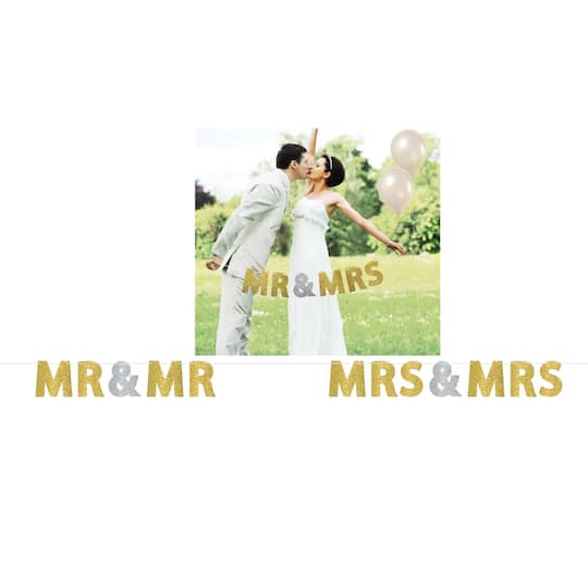 Mr &#x26; Mrs Gold Glitter Letter Banner, 2ct.